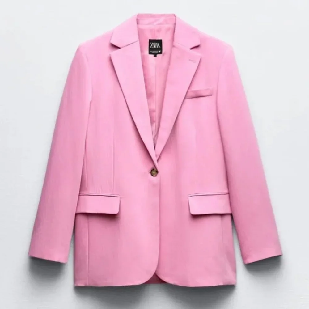 🔥🔥🔥Light Pink Zara Tailored blazer with shoulder pads - Picture 1 of 3